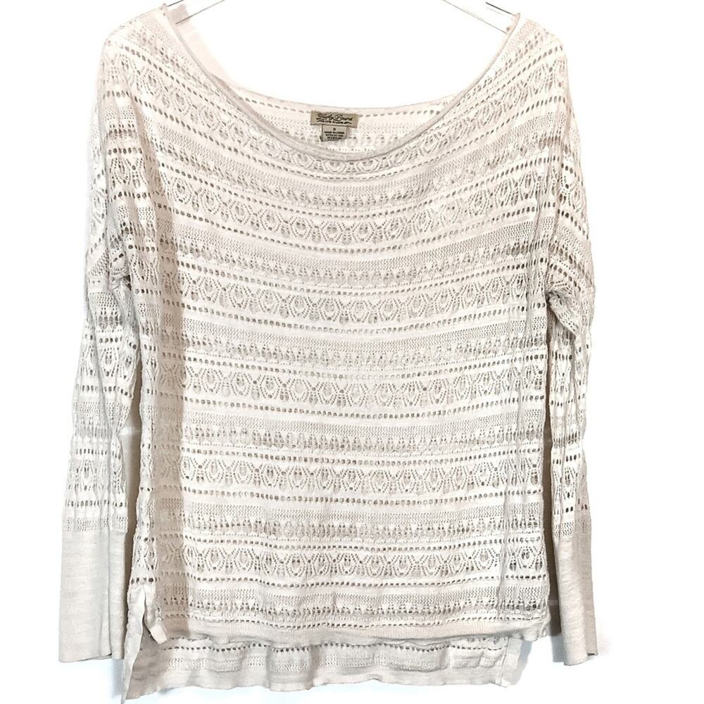 Lucky Brand Long Sleeve Sheer Wool Blend Crochet Top Womens Size S